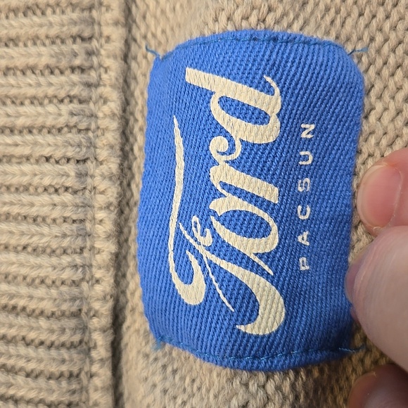 PACSUN X FORD HEATHERED GREY STRIPED CREW NECK SWEATER. SIZE LARGE. - Picture 4 of 9